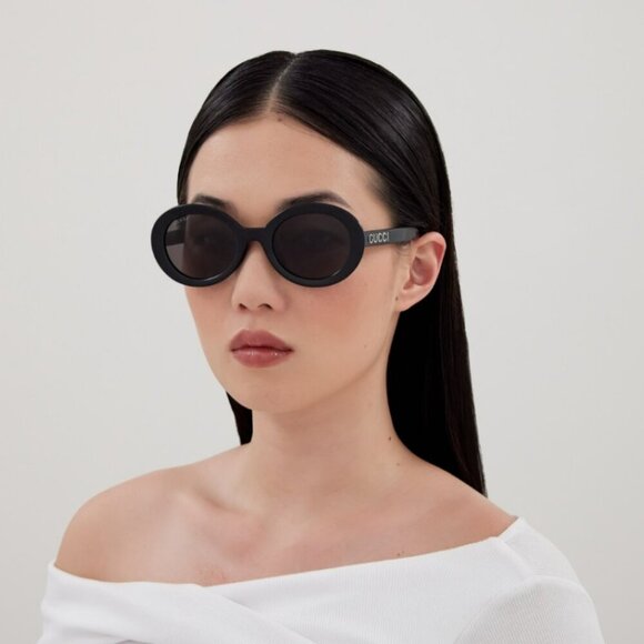 Gucci GG1722SA 001 BRAND NEW Sunglasses Shiny Black Grey Unisex Oval